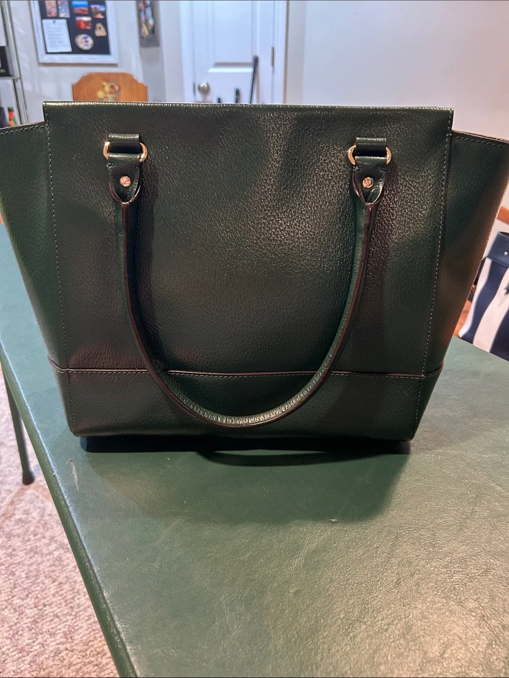 kate spade Dark Green Leather Shoulder Tote with Gold Hardware